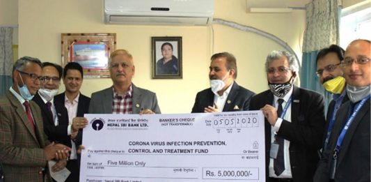 कोरोना कोषमा नेपाल एसबिआई बैंकको ५० लाख सहयोग