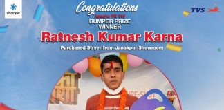 ‘टीभीएस दसैंको आशा’ योजना : रत्नेसकुमारले जिते महँगो बाइक ‘अपाचे आरआर ३१०’