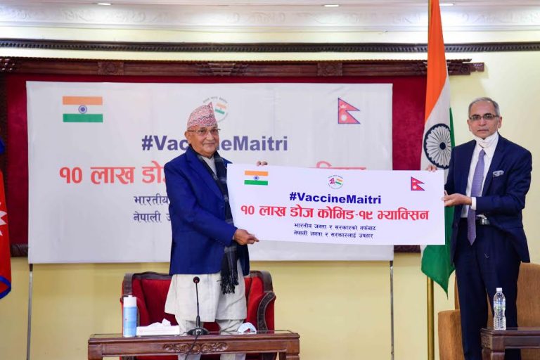 भारतले दिएको १० लाख डोज कोरोना खोप हस्तान्तरण, ओलीले दिए मोदीलाई धन्यवाद