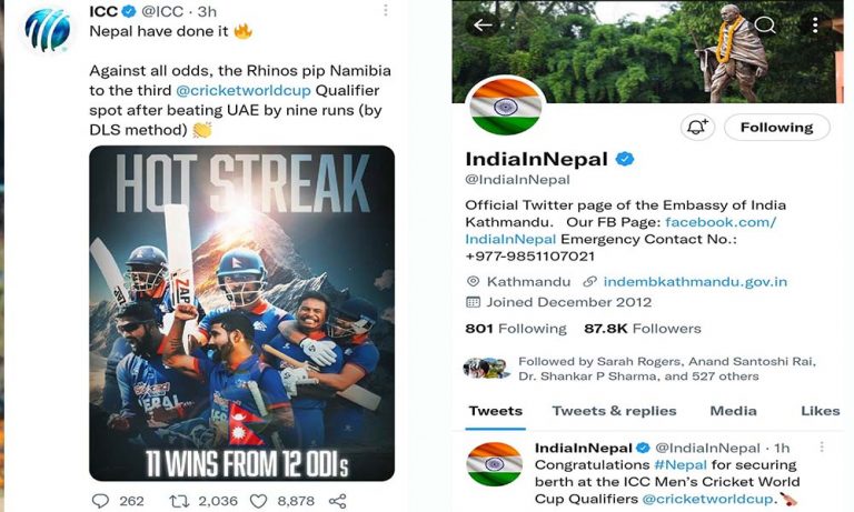 नेपाललाई भारतीय दूतावासदेखि आईसीसीसम्मको बधाई