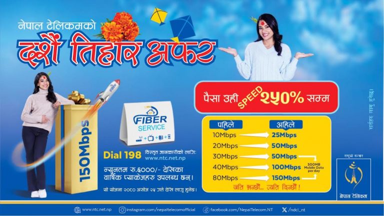 टेलिकमको एनटी फाइबर सेवाको व्यक्तिगत प्याकेजमा प्रोमोसनल अफर