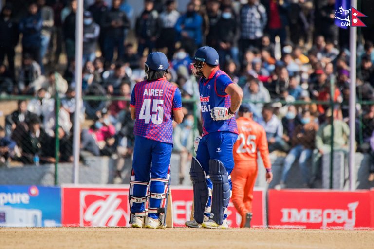 टी-२०  क्रिकेट:  नेदरल्याण्ड्ससँग नेपाल २ रनले पराजित