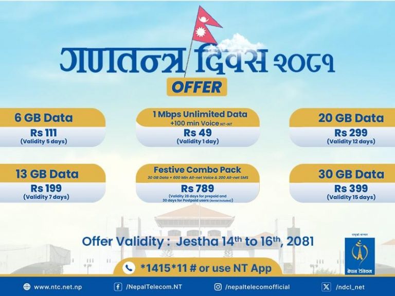 नेपाल टेलिकमले ल्यायो ‘रिपब्लिक डे’ अफर, यस्ता छन् सुविधा