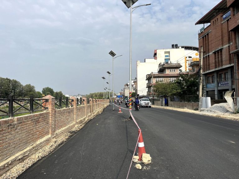 सोलारका पोललाई बीचमै पारेर सडक कालोपत्र