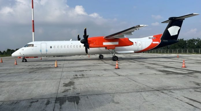 अवतरण गर्ने क्रममा श्री एयरकाे जहाजको टायर पड्कियाे