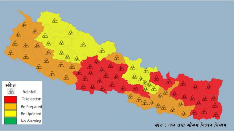३४ जिल्लामा  मनसुनको उच्च जोखिम, जारी भयो रेड अलर्ट