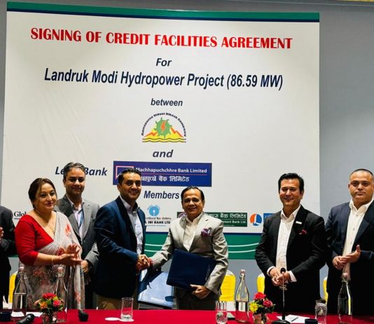 ८७ मेगावाटको लान्द्रुक मोदीमा जुट्यो लगानी, माछापुछ्रे बैंकको नेतृत्वमा छ बैंकले लगानी गर्ने